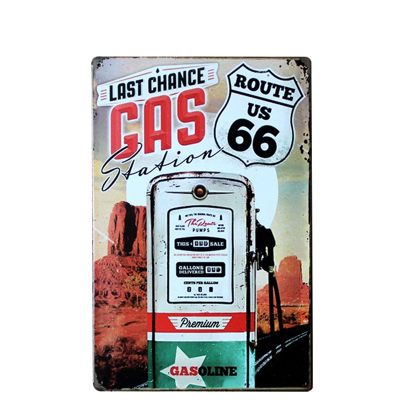 American Route 66 GAS Station Plate Metal Tin Signs Vintage Bar Home Coffee Wall