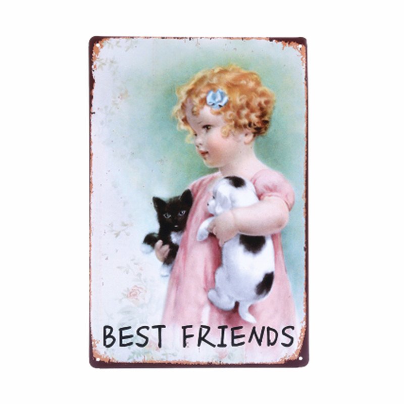 DOG & Cat Is BEST FRIENDS Retro Metal Tin Sign Home Decor Bar Cafe Wall Vintage