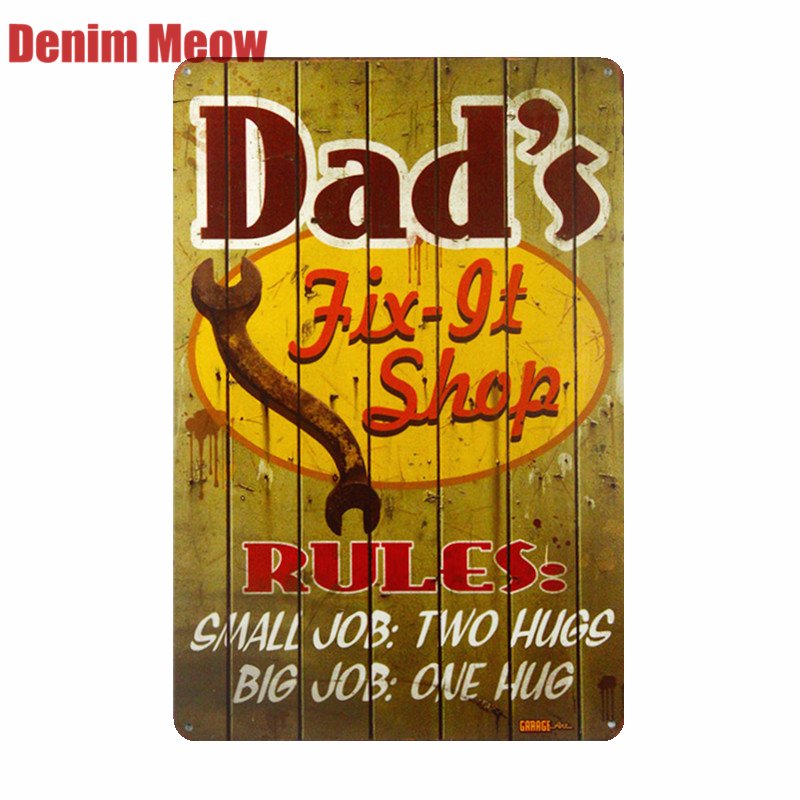 Dads Fix Shop Plaque Vintage Metal Tin Signs Home Bar Pub Decorative Metal Plate