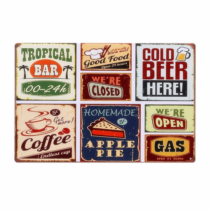Beer Food Coffee Apple Pie Combination Decorative Plates Retro Metal Plates Bar