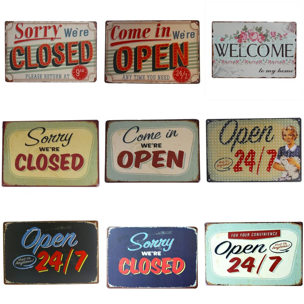 ""Come In We Are Open"" And ""Sorry We Are Closed "" Doorplate Vintage Metal Sign Wa