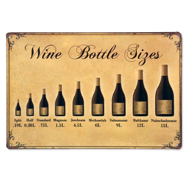 Wine Bottle Sizes Metal Tin Signs Vintage Home Decor Shabby Chic Wall Poster Iro