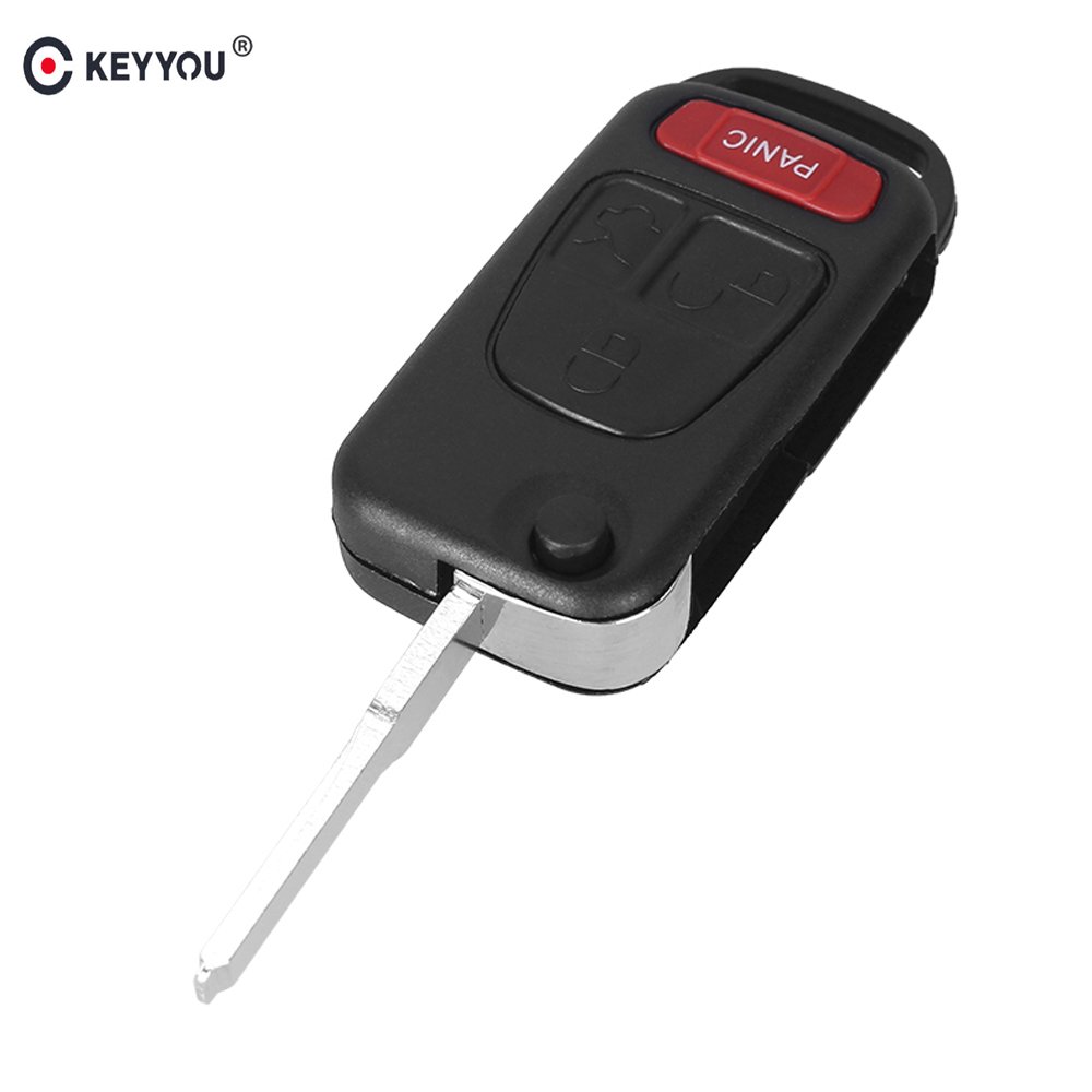 4 Button 3 + 1 Panic Flip Remote Key Keyless Entry Case Shell Key Cover For Benz