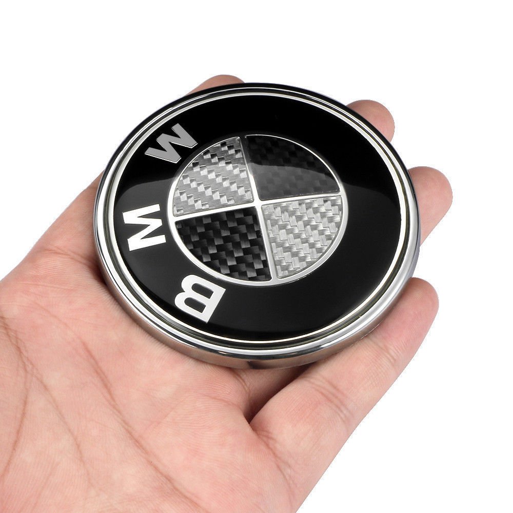 2pcs Carbon Emblem Badge Logo 82mm Hood 74mm Trunk BMW E36 E46 E60 E82 ...