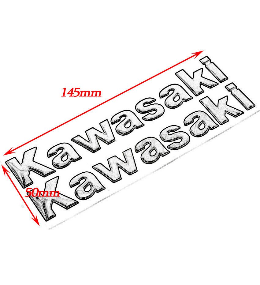 Kawasaki Sticker Logo Motorcycle Chrome Silver Tank Decal Emblem 3d