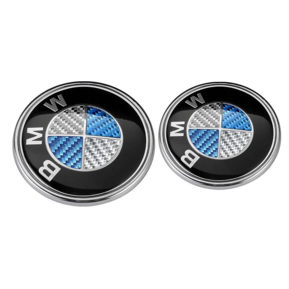 2 pcs Blue Carbon Emblem Badge Logo 82mm Hood 74mm Trunk BMW E36 E46 ...