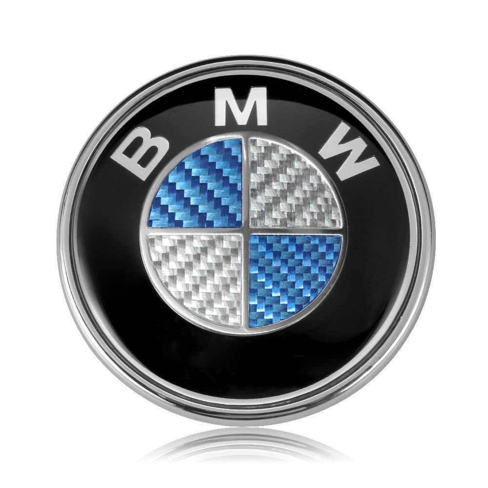 2 Pcs Blue Carbon Emblem Badge Logo 82mm Hood 74mm Trunk Bmw E36 E46 E60 E82 E90