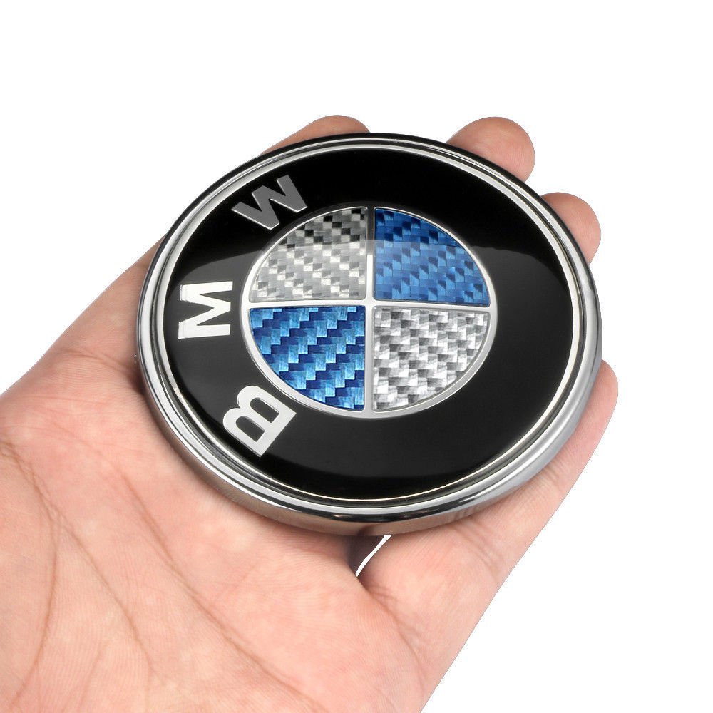 2 pcs Blue Carbon Emblem Badge Logo 82mm Hood 74mm Trunk BMW E36 E46 ...