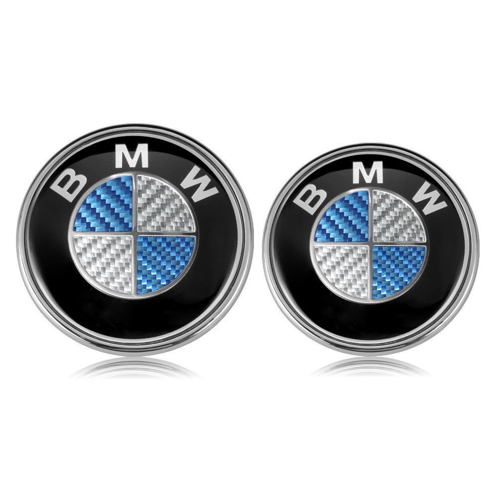 2pcs Blue Carbon Emblem Badge Logo 82mm Hood 74mm Trunk BMW E36 E46 E60 ...