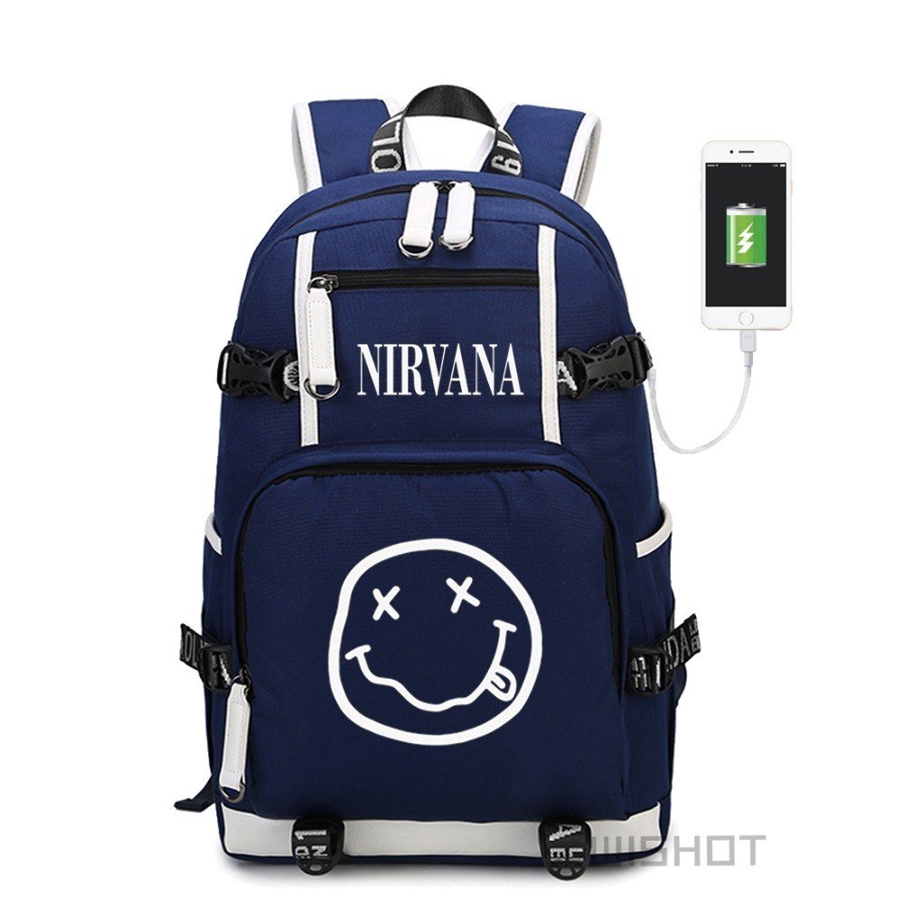 NEW NIRVANA Smiley Face KURT COBAIN backpack for teenagers Men women""s Studen