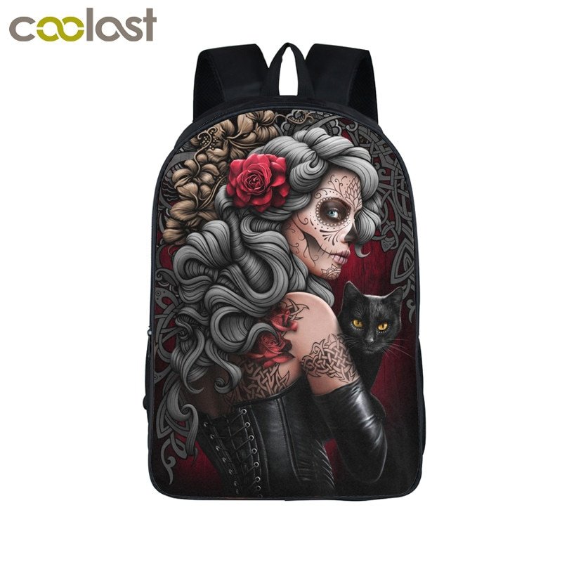 Dark Gothic Angel / Grim Reaper Skull / Animal Wolf Backpack for Teenage Boys Sc