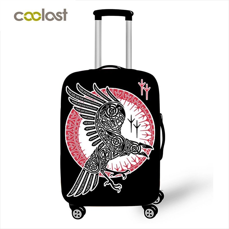 Vikings Raven Luggage Cover for Boys Vegvisir Tatoo Suitcase Protective Covers E