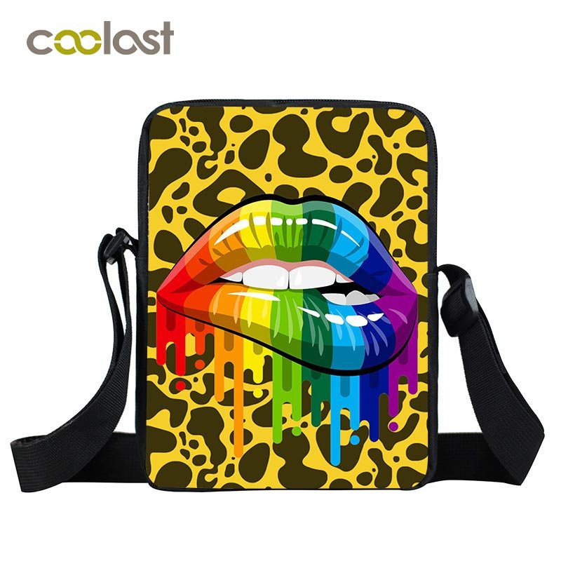 Red Lips Mini Shoulder Bag Kids Travel Bags Colorful Children School Bags Women