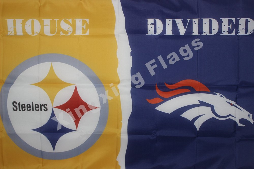 DEL Pittsburgh Steelers Denver Broncos House Divided Flag 3ft X 5ft ...