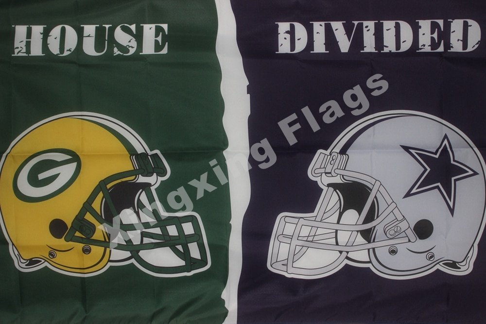 Green Bay Packers Dallas Cowboys Helmets House Divided Flag 3ft X 5ft ...