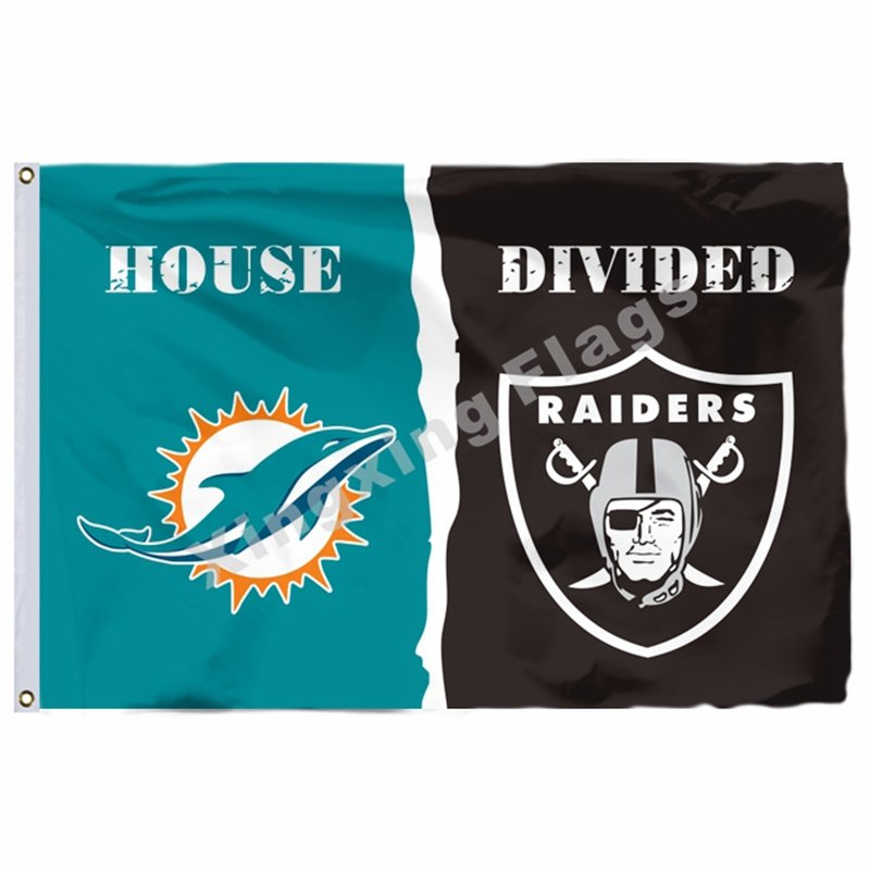 Miami Dolphins Oakland Raiders House Divided Flag 3ft X 5ft Polyester NFL Banner
