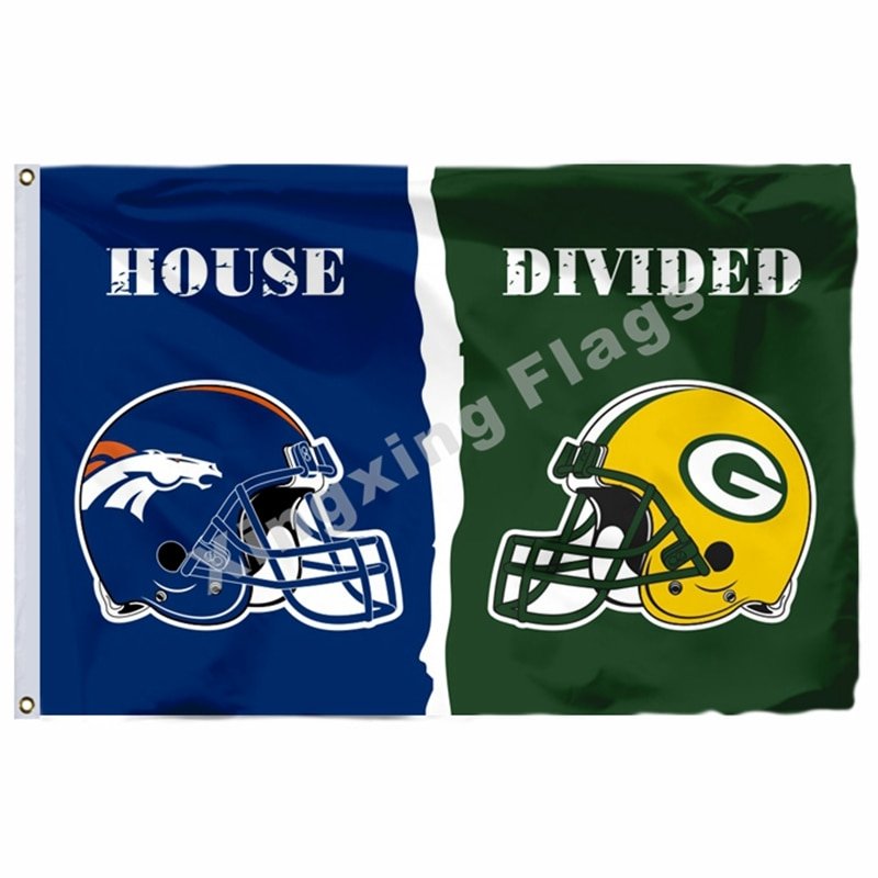 Denver Broncos Green Bay Packers Hemlets House Divided Flag 3ft X 5ft Polyester