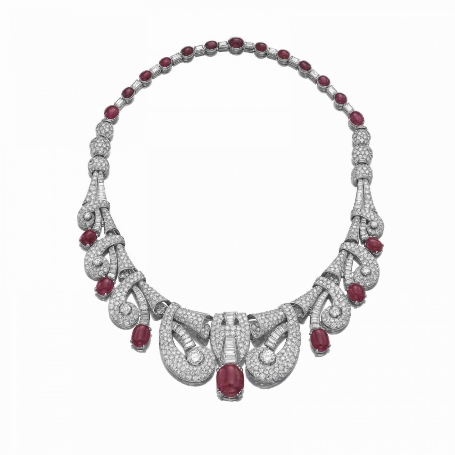 925 Sterling Silver Red Ruby Cz White Women Pretty Designer Necklace.
