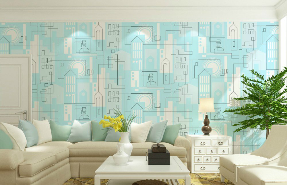 Sky Blue Geometric City Wallpaper