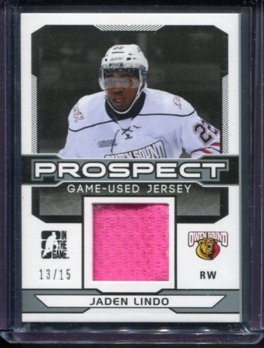 2014 ITG Leaf Hockey Draft Prospects Game Used Jersey Jaden Lindo PGU-13 13/15