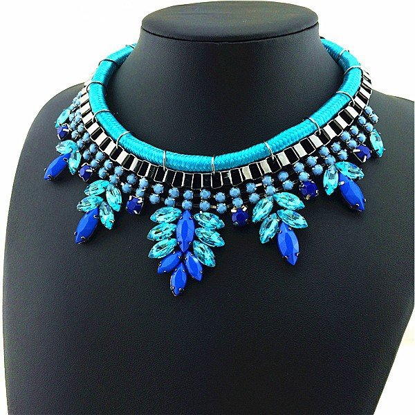 Advanced Leather Rope Statement Necklace Blue Charm Elegant Chunky Choker Fashion