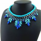 Advanced Leather Rope Statement Necklace Blue Charm Elegant Chunky Choker Fashion