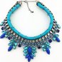 Advanced Leather Rope Statement Necklace Blue Charm Elegant Chunky Choker Fashion