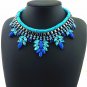 Advanced Leather Rope Statement Necklace Blue Charm Elegant Chunky Choker Fashion