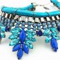 Advanced Leather Rope Statement Necklace Blue Charm Elegant Chunky Choker Fashion
