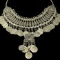 Bohemian Vintage Chunky Maxi Statement Necklaces for Women Exaggerated Silver Coin Choker