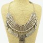 Bohemian Vintage Chunky Maxi Statement Necklaces for Women Exaggerated Silver Coin Choker