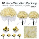 10 Piece Wedding Package - Silk Wedding Flowers - Yellow Rose Bridal Bouquets