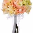 Hydrangea Rose Yellow and Peach Hand Tie Small - Silk Bridal Wedding Bouquet …