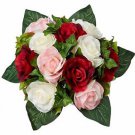 Red Pink and Ivory Silk Rose Nosegay - Silk Bridal Wedding Bouquet
