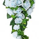 Light Blue Silk Rose Cascade - Bridal Wedding Bouquet