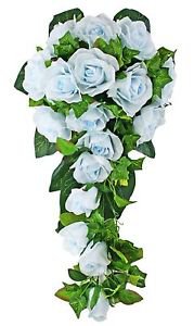 Light Blue Silk Rose Cascade - Bridal Wedding Bouquet