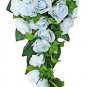 Light Blue Silk Rose Cascade - Bridal Wedding Bouquet