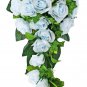 Light Blue Silk Rose Cascade - Bridal Wedding Bouquet