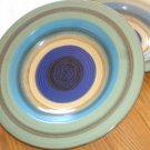 BN-59   VINTAGE Set/2 POTTERY ROUND PLATTERS 12" PASTA BOWL BLUE/GREEN/YELLOW