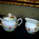 BN-111    ORIENTAL HAND PAINTED Made In Japan CREAMER & SUGAR Boat On Lake Scene