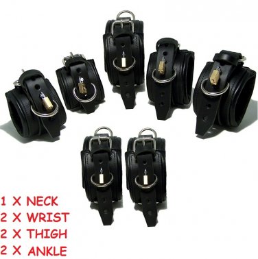 7 PIECE GENUINE TOP LEATHER Bondage Padded Restraints SET