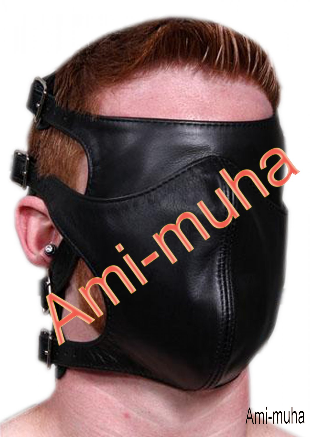 Leather Face Mask Blindfold Bondage Re