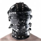 PURE LEATHER Bondage Rivets Head hood with Blindfold and Locking Mouth