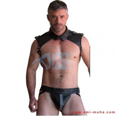 Genuine Black Leather Shirt Style Harness