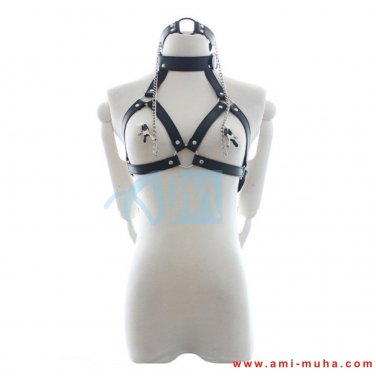 Top Quality Women's Leather Bra Harness With Collar