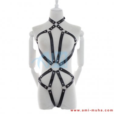 Ladies Heavy Duty Black Leather Full Body harness