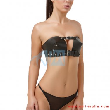 Heavy Duty Black Leather Ladies Bra Harness