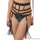 Bondage Ladies Heavy Duty Black Leather Bot Harness With BDSM Leather Tassels