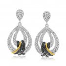 Black Diamond Studded Teardrop Popcorn Earrings in 18K Yellow Gold and Sterling Silver
