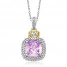 Amethyst and Diamond Popcorn Motif Cushion Pendant in 18K Yellow Gold and Sterling Silver (.02ct tw)